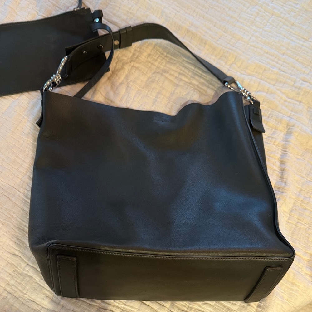 AllSaints Olive Green Leather Shoulder Bag with Silver Hardware - Picture 2 of 16